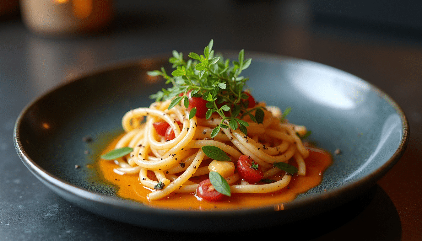 Modern Italian fusion dish representing global culinary evolution.