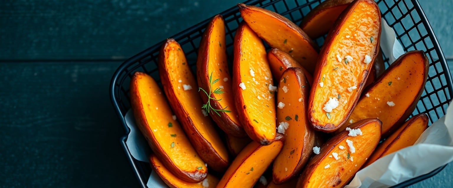 Air-fryer sweet potato wedges with herbs