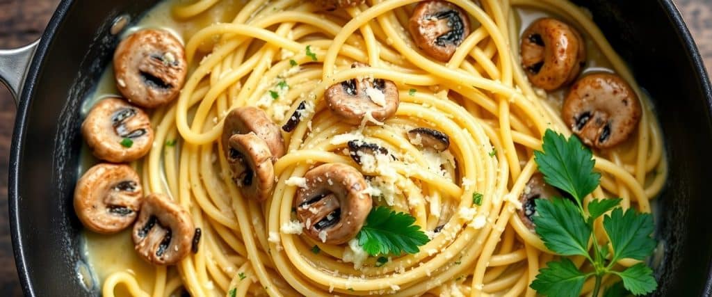 Creamy garlic mushroom pasta with five simple ingredients