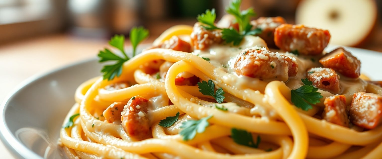 5‑ingredient sausage carbonara pasta recipe