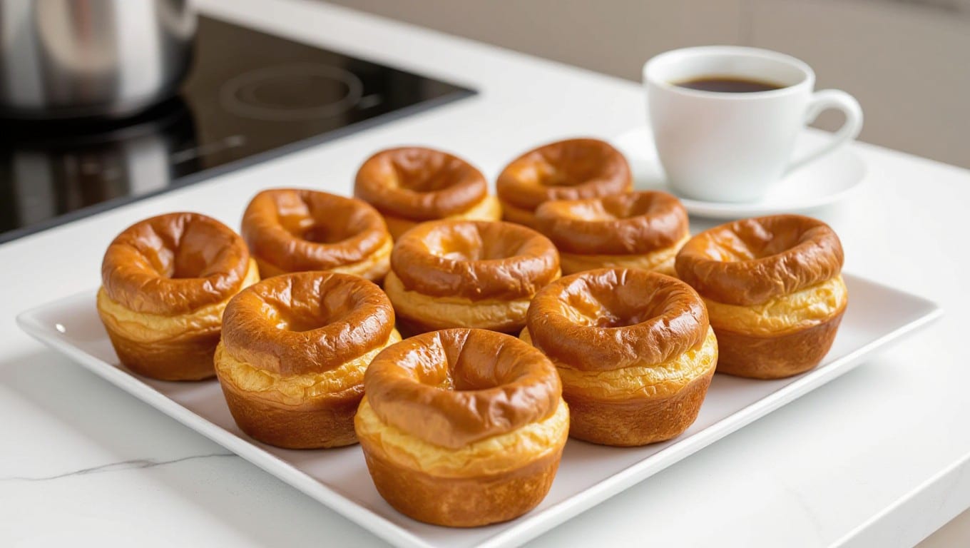 Golden Yorkshire puddings rising in hot fat