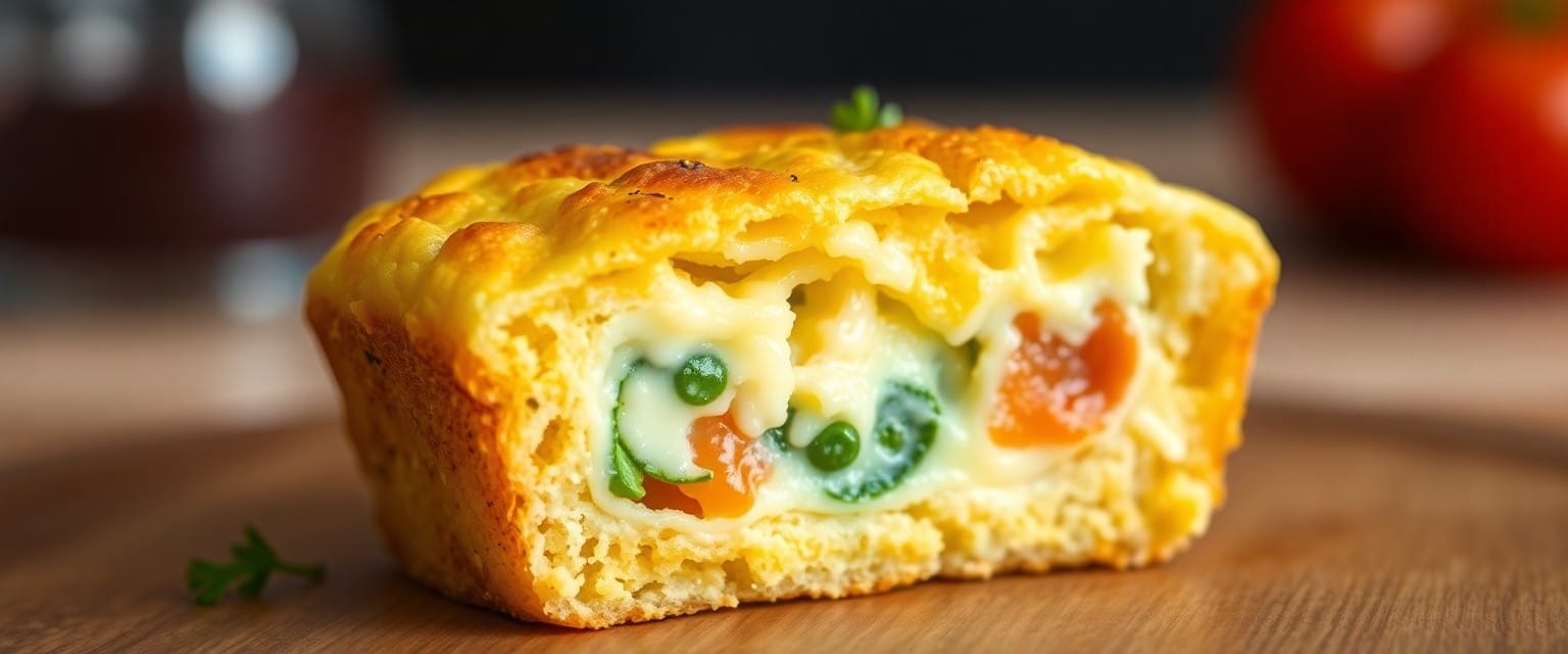 Sliced egg muffin with vegetables and cheese