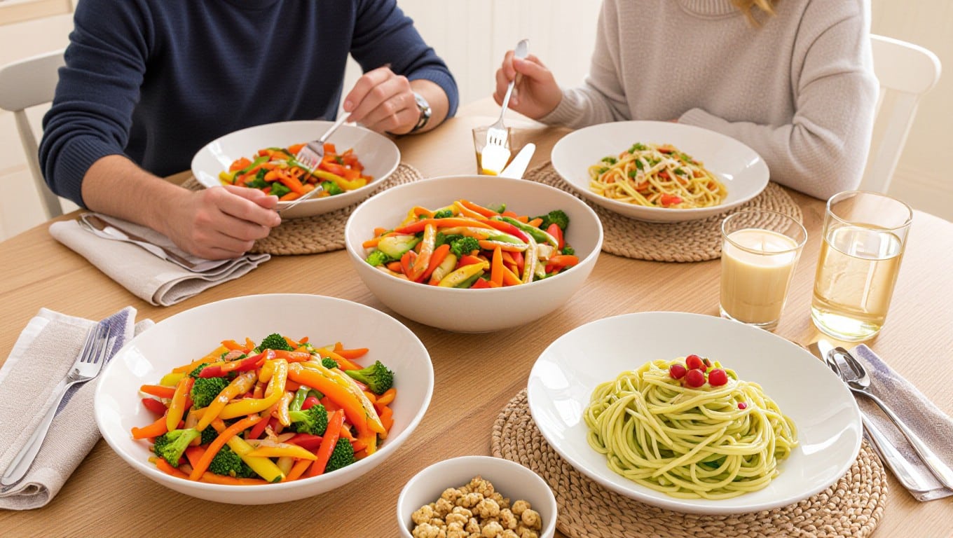 Jamie Oliver Low Calorie Recipes – healthy family dinner table.