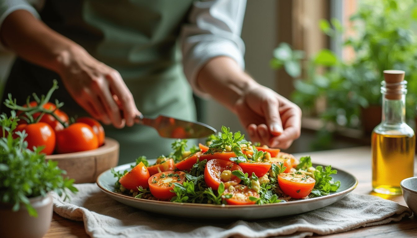 Jamie Oliver serving healthy vegetarian recipes with Mediterranean vegetables