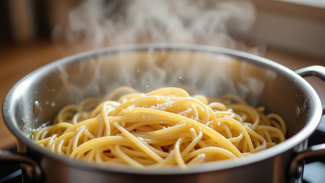 Boiling spaghetti to al dente perfection in a pot of salted water.