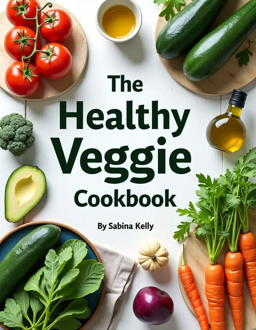 The Healthy Veggie Cookbook Cover – Vegetarian Recipes PDF The Healthy Veggie Cookbook cover featuring fresh vegetables and clean eating design