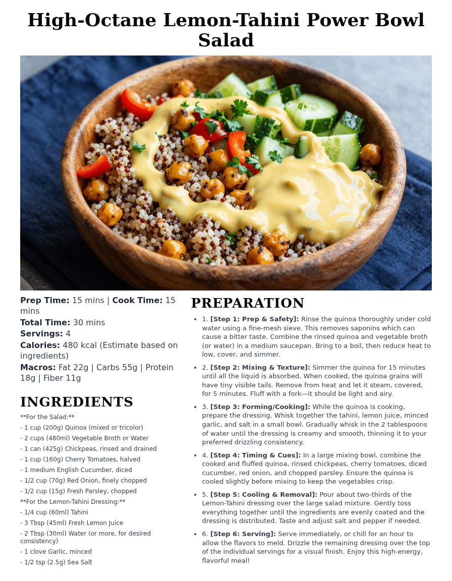 Lemon tahini power bowl salad high protein vegetarian meal