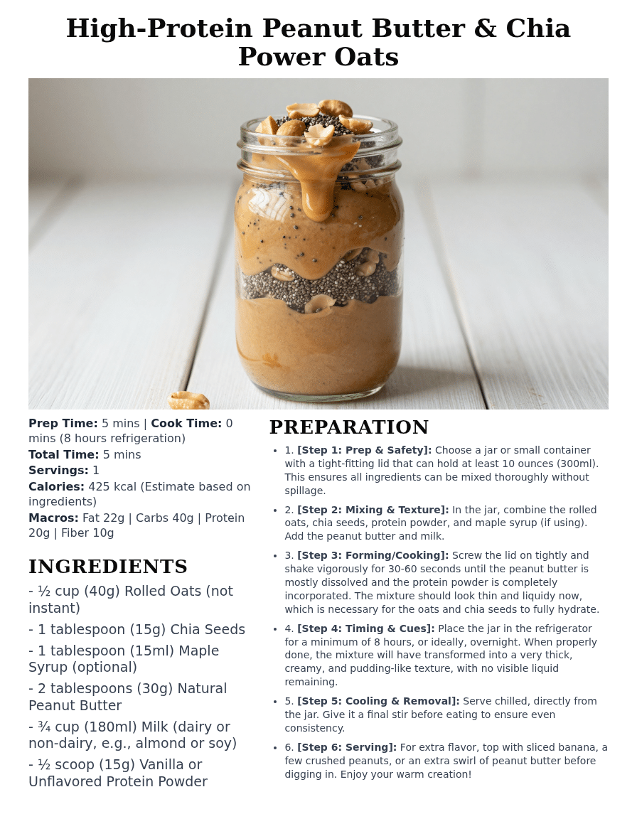 High protein peanut butter and chia power oats vegetarian breakfast