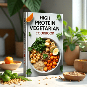 High Protein Vegetarian Cookbook cover featuring plant-based high-protein meals