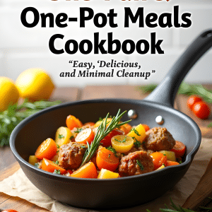 One Pan and One Pot Meals Cookbook cover featuring easy minimal cleanup dinners