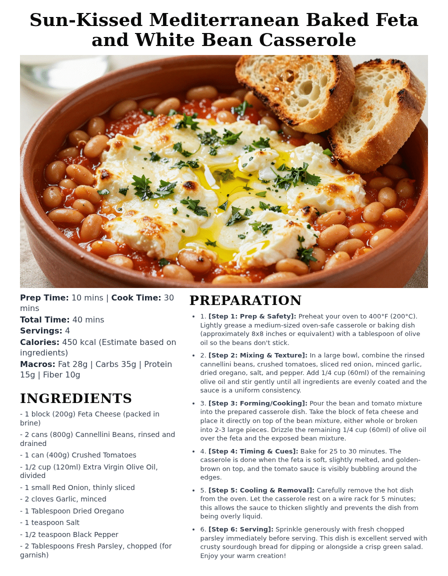 Mediterranean baked feta and white bean casserole high protein vegetarian meal